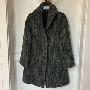 Eileen Fisher Wool Tweed Winter Coat with Buttons pockets Black Grey xsmall